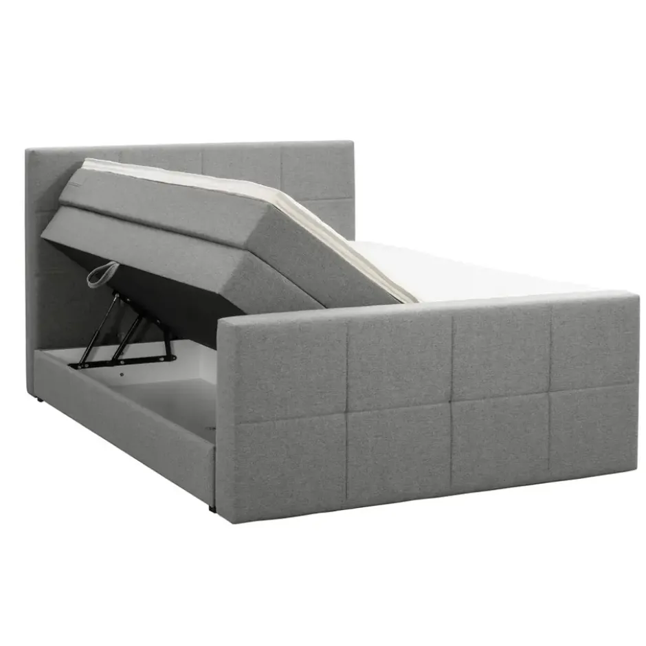 Boxspring met opbergruimte en voetbord Liv geblokt - lichtgrijs - 160x200cm