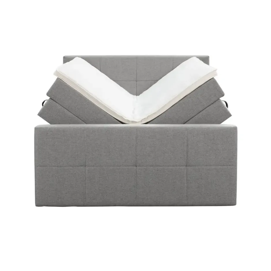 Boxspring met opbergruimte en voetbord Liv geblokt - lichtgrijs - 160x200cm