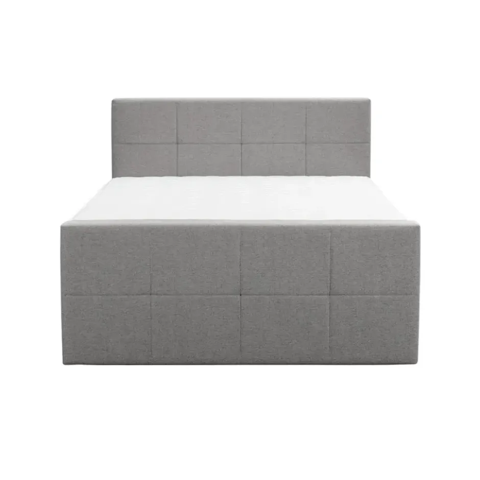 Boxspring met opbergruimte en voetbord Liv geblokt - lichtgrijs - 160x200cm