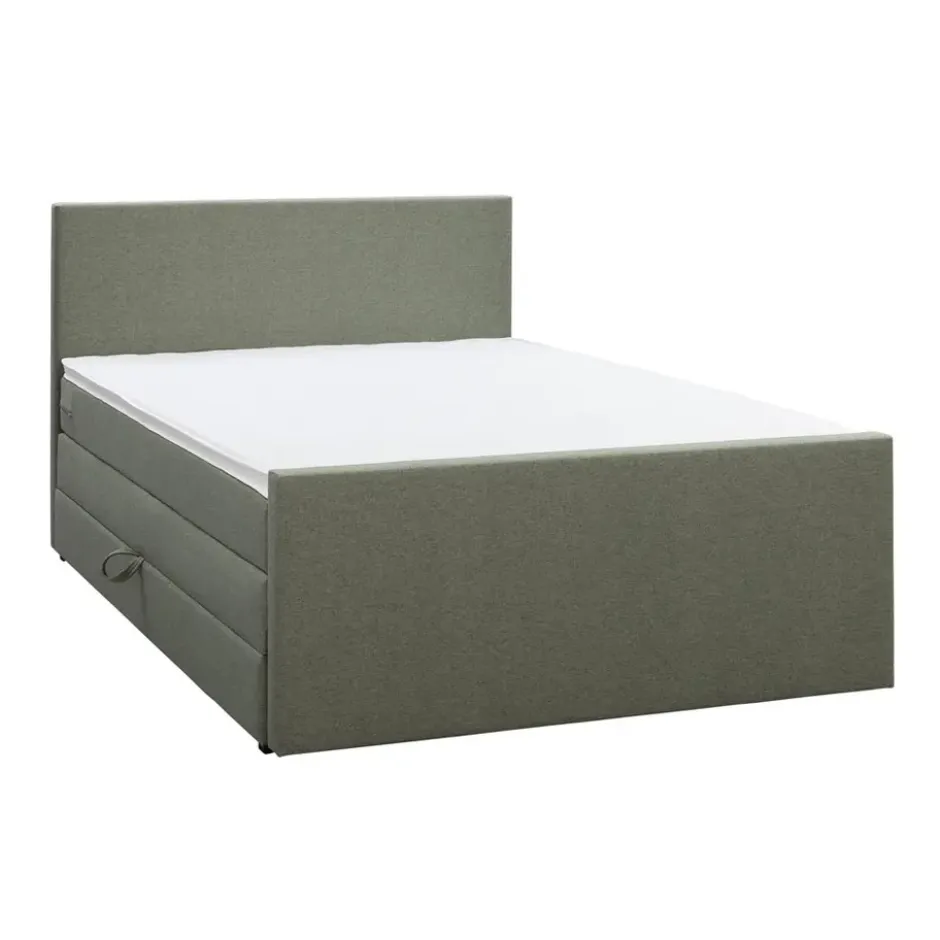 Boxspring met opbergruimte en voetbord Liv egaal - groen - 160x200cm