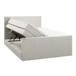 Boxspring met opbergruimte en voetbord Liv geblokt - lichtgrijs - 140x200cm