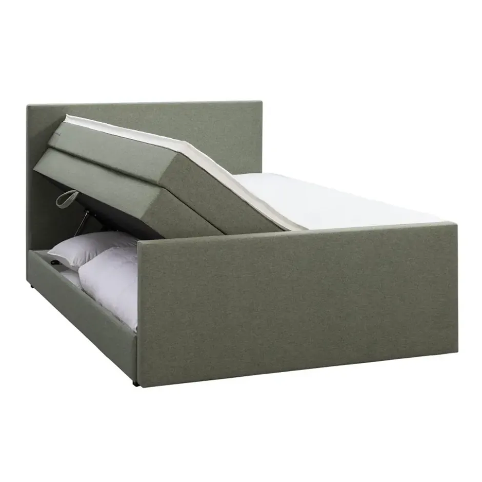 Boxspring met opbergruimte en voetbord Liv egaal - groen - 180x200cm