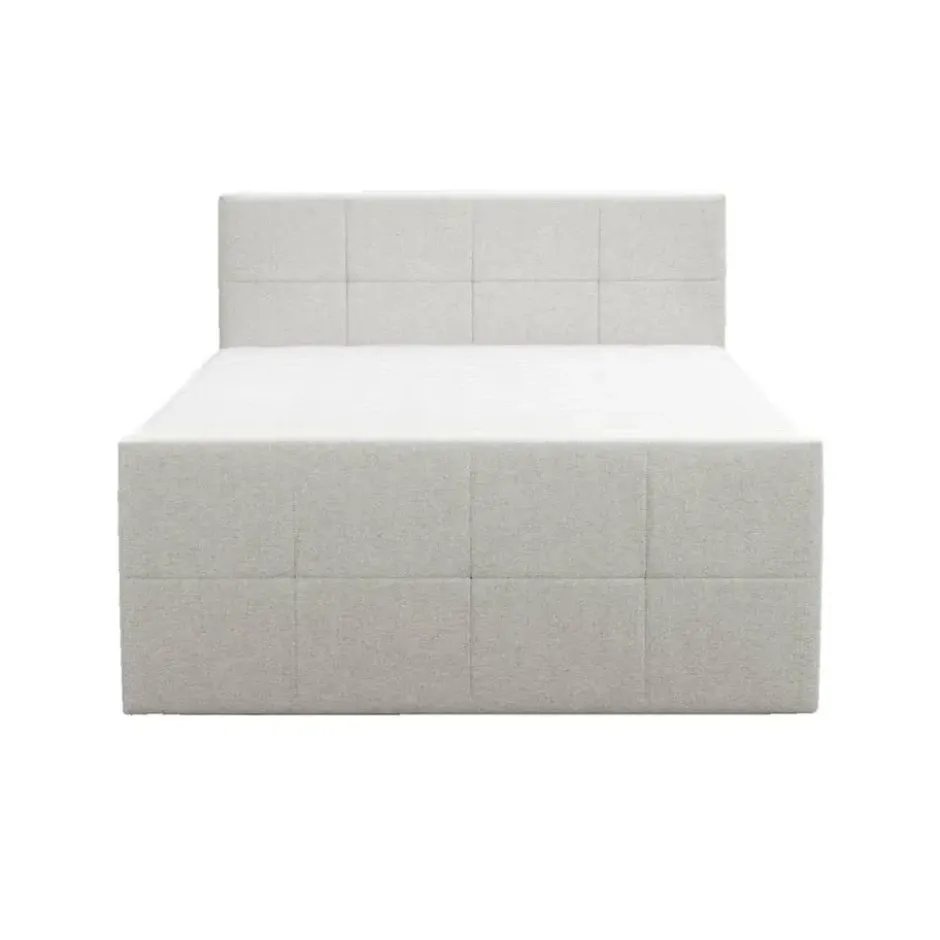 Boxspring met opbergruimte en voetbord Liv geblokt - ecru - 160x200cm