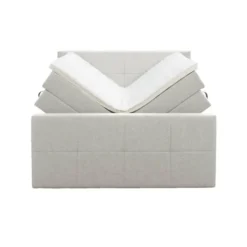 Boxspring met opbergruimte en voetbord Liv geblokt - ecru - 180x200cm