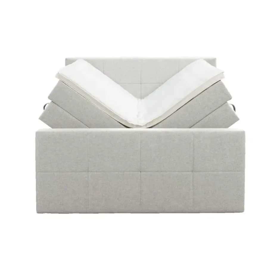 Boxspring met opbergruimte en voetbord Liv geblokt - ecru - 180x200cm