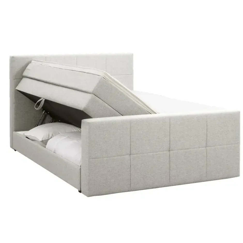 Boxspring met opbergruimte en voetbord Liv geblokt - ecru - 180x200cm