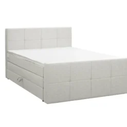 Boxspring met opbergruimte en voetbord Liv geblokt - ecru - 180x200cm