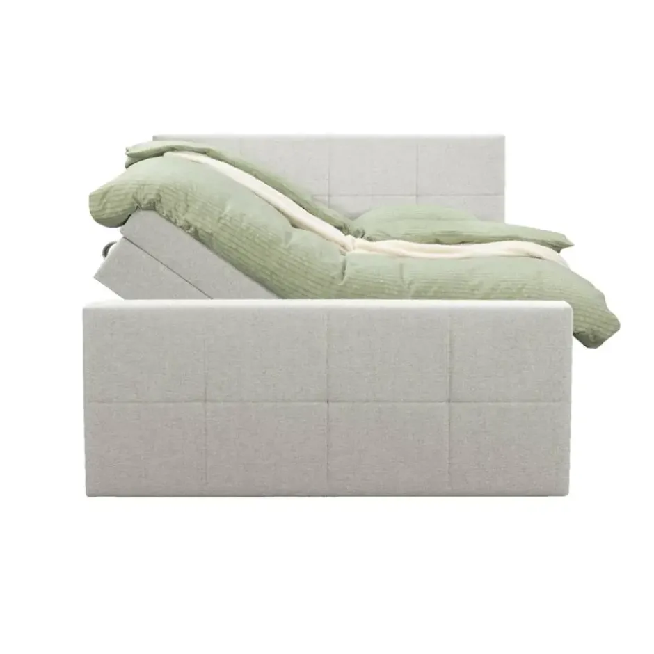Boxspring met opbergruimte en voetbord Liv geblokt - ecru - 180x200cm