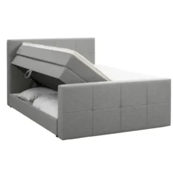 Boxspring met opbergruimte en voetbord Liv geblokt - lichtgrijs - 180x200cm