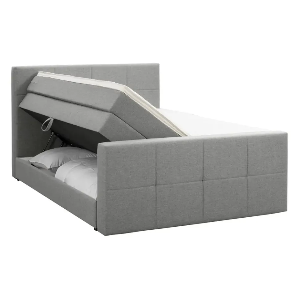 Boxspring met opbergruimte en voetbord Liv geblokt - lichtgrijs - 180x200cm