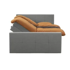 Boxspring met opbergruimte en voetbord Liv geblokt - lichtgrijs - 180x200cm