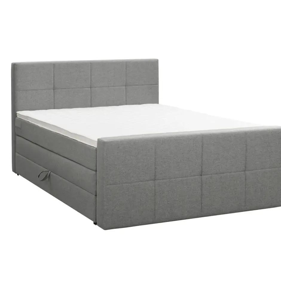 Boxspring met opbergruimte en voetbord Liv geblokt - lichtgrijs - 180x200cm