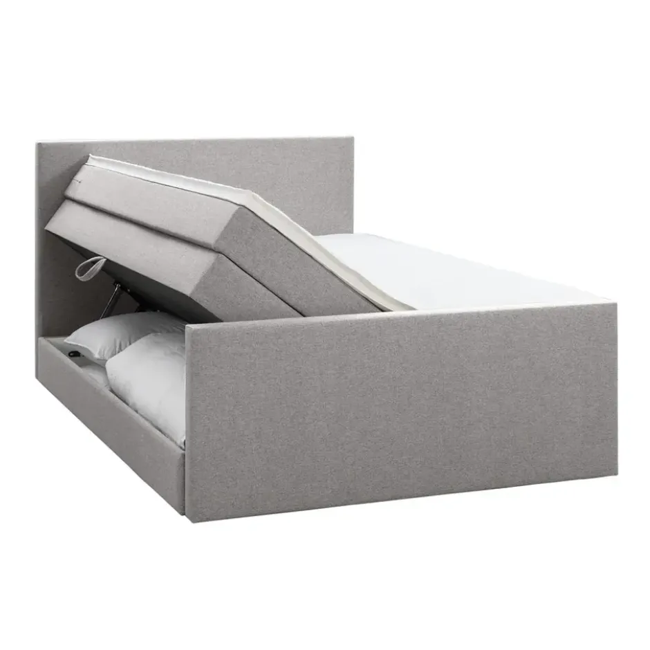 Boxspring met opbergruimte en voetbord Liv egaal - lichtgrijs - 160x200cm