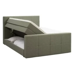 Boxspring met opbergruimte en voetbord Liv geblokt - groen - 140x200cm