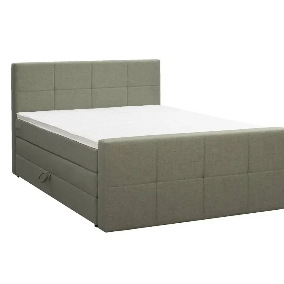 Boxspring met opbergruimte en voetbord Liv geblokt - groen - 140x200cm
