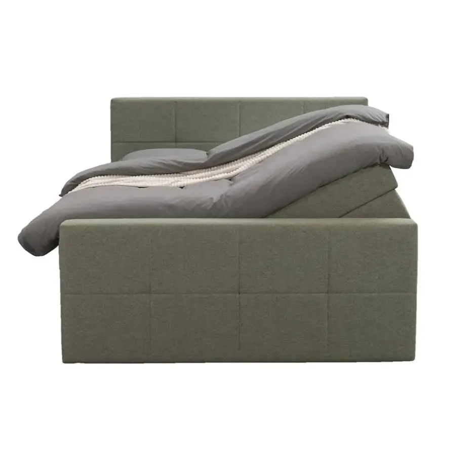 Boxspring met opbergruimte en voetbord Liv geblokt - groen - 140x200cm