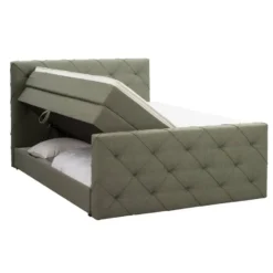 Boxspring met opbergruimte en voetbord Liv geruit - groen - 180x200cm