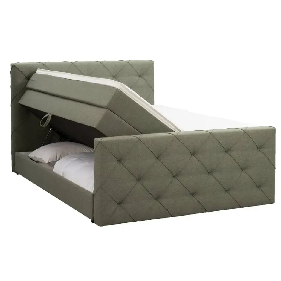 Boxspring met opbergruimte en voetbord Liv geruit - groen - 160x200cm