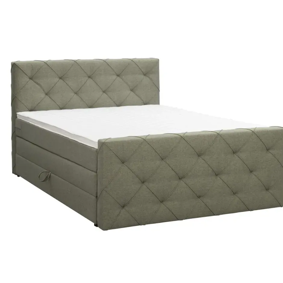 Boxspring met opbergruimte en voetbord Liv geruit - groen - 160x200cm