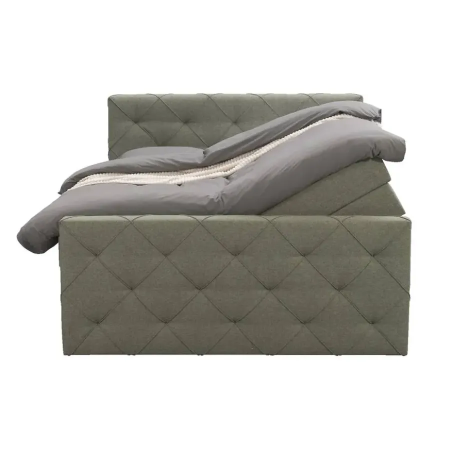 Boxspring met opbergruimte en voetbord Liv geruit - groen - 160x200cm