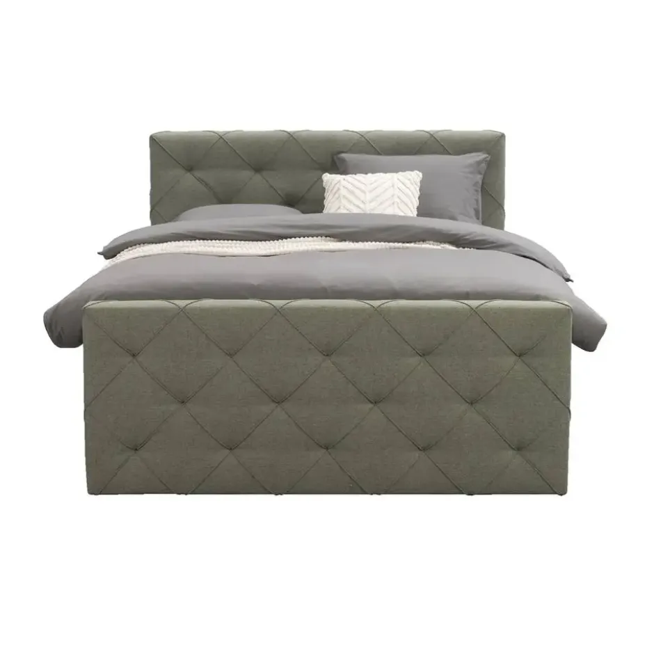 Boxspring met opbergruimte en voetbord Liv geruit - groen - 160x200cm