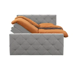Boxspring met opbergruimte en voetbord Liv geruit - lichtgrijs - 160x200cm