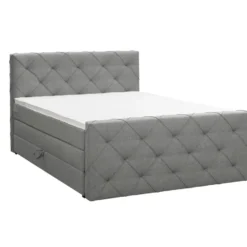 Boxspring met opbergruimte en voetbord Liv geruit - lichtgrijs - 160x200cm