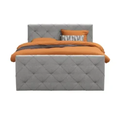 Boxspring met opbergruimte en voetbord Liv geruit - lichtgrijs - 160x200cm