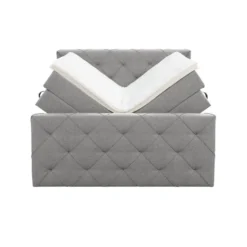 Boxspring met opbergruimte en voetbord Liv geruit - lichtgrijs - 160x200cm