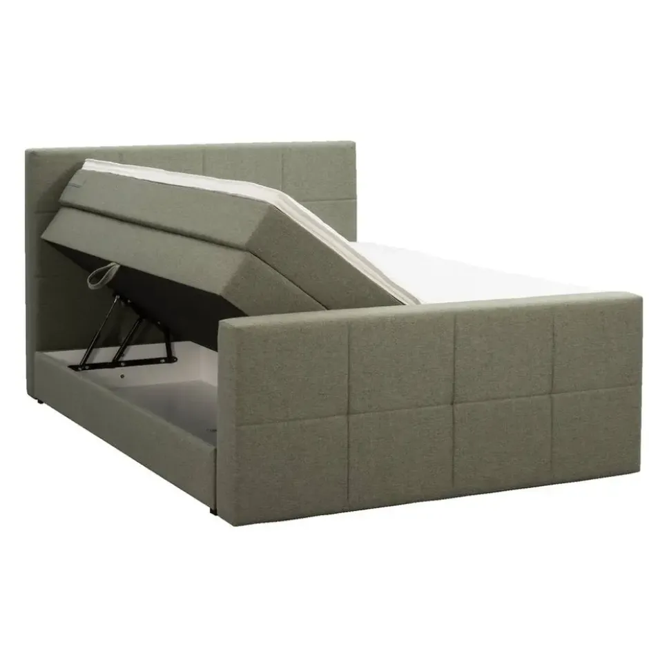 Boxspring met opbergruimte en voetbord Liv geblokt - groen - 180x200cm