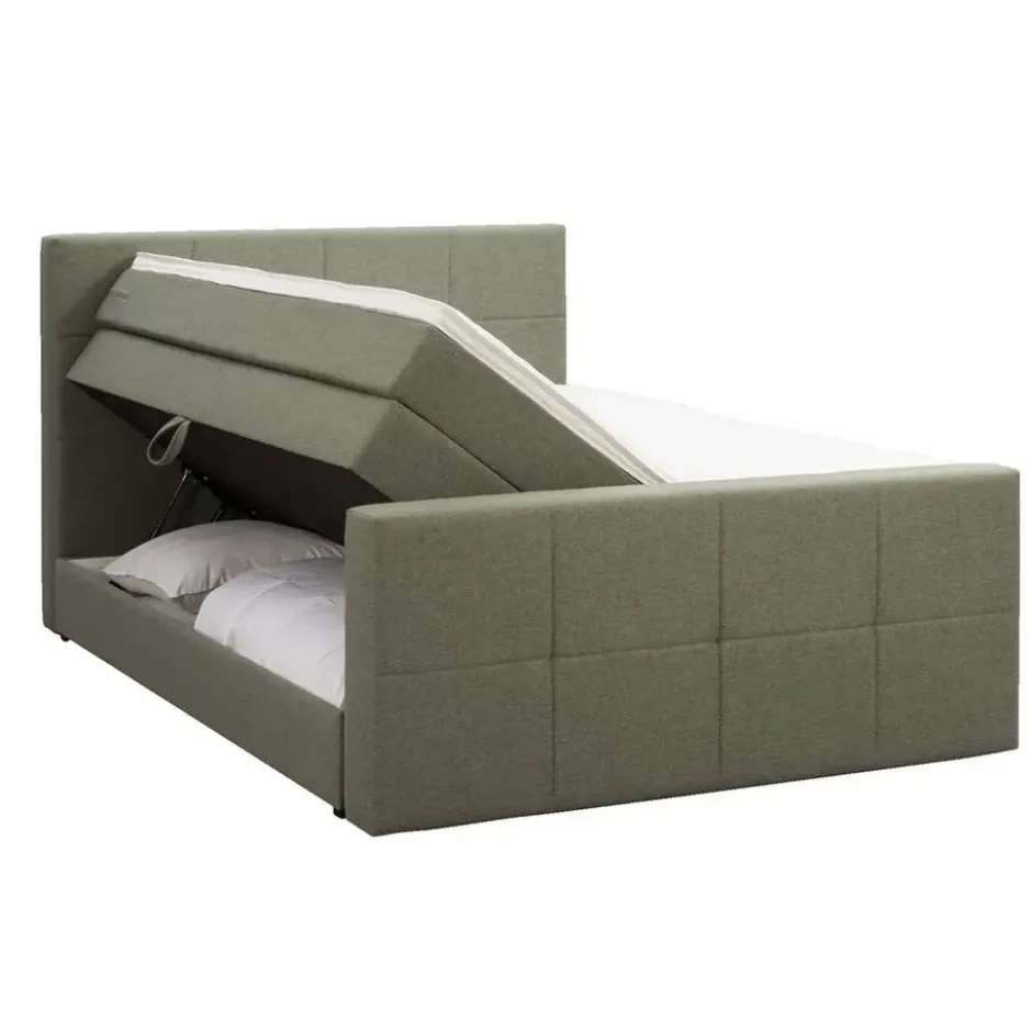Boxspring met opbergruimte en voetbord Liv geblokt - groen - 180x200cm