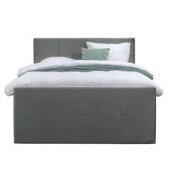 Boxspring met opbergruimte en voetbord Liv geblokt - grijs - 180x200cm