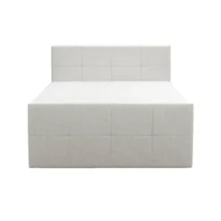 Boxspring met opbergruimte en voetbord Liv geblokt - ecru - 140x200cm