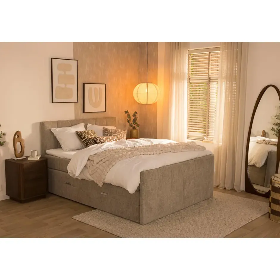 Boxspring met opbergruimte Kanso - taupe - 140x200 cm