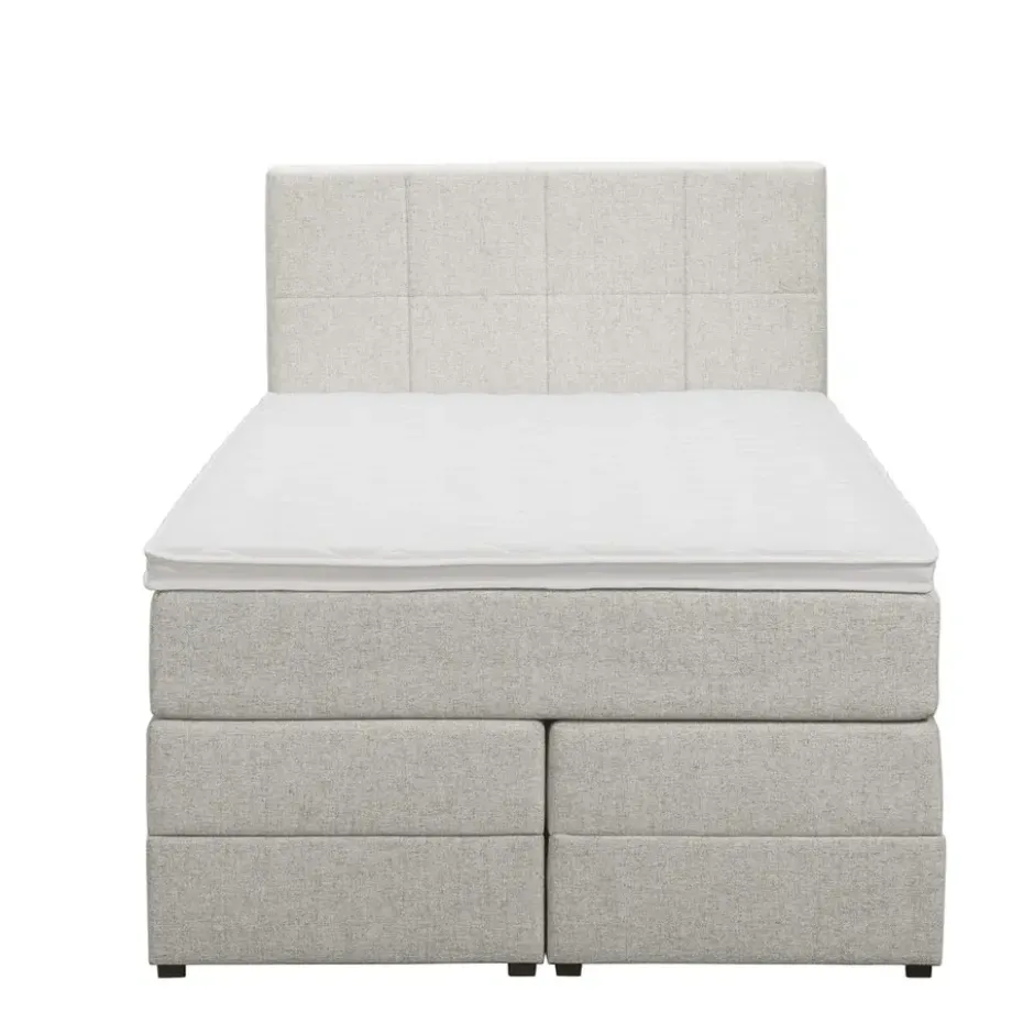 Boxspring met opbergruimte Liv geblokt - ecru - 120x200 cm