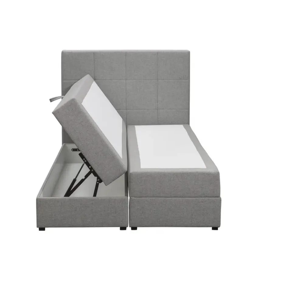Boxspring met opbergruimte Liv geblokt - lichtgrijs - 120x200 cm