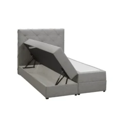 Boxspring met opbergruimte Liv geruit - lichtgrijs - 120x200 cm