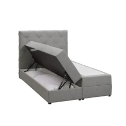 Boxspring met opbergruimte Liv geruit - lichtgrijs - 120x200 cm