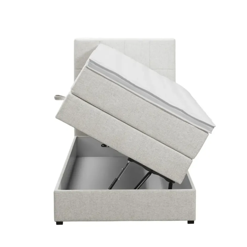 Boxspring met opbergruimte Liv geblokt - ecru - 90x200 cm