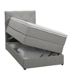 Boxspring met opbergruimte Liv geruit - lichtgrijs - 90x200 cm