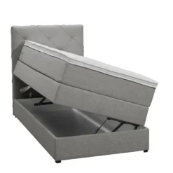 Boxspring met opbergruimte Liv geruit - lichtgrijs - 90x200 cm