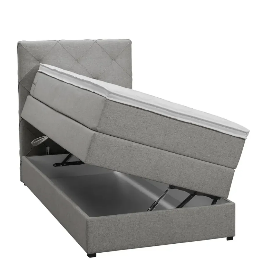 Boxspring met opbergruimte Liv geruit - lichtgrijs - 90x200 cm
