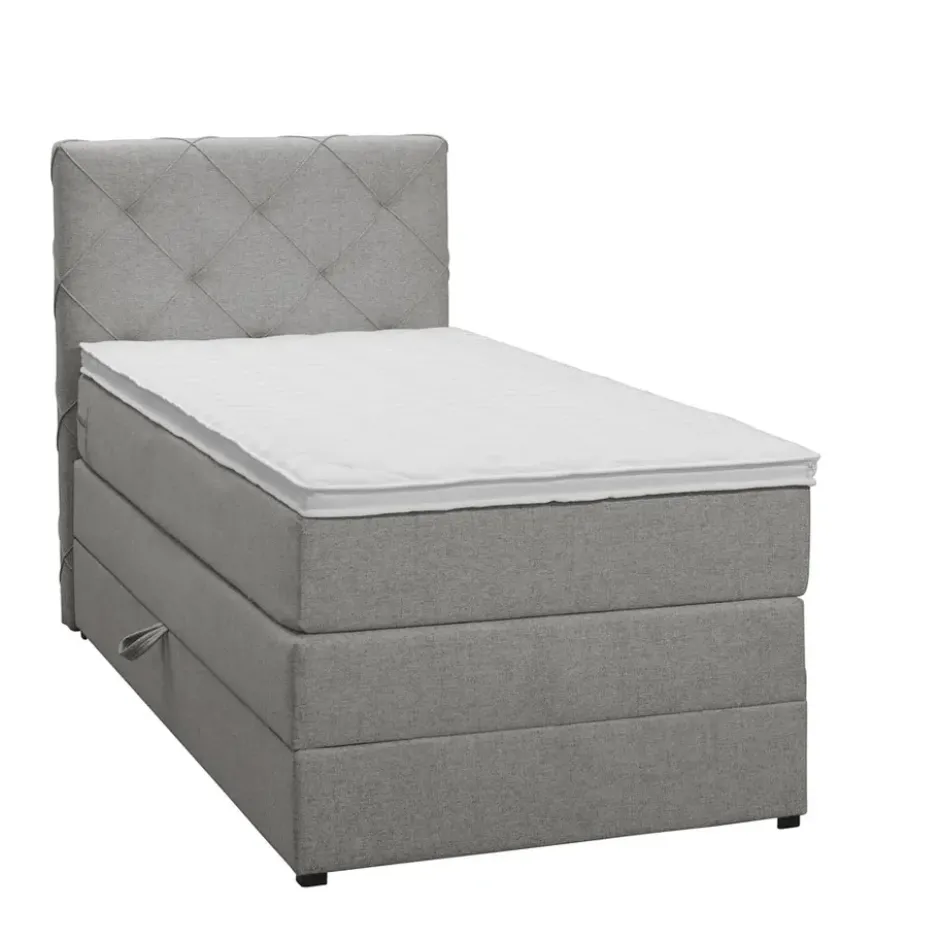 Boxspring met opbergruimte Liv geruit - lichtgrijs - 90x200 cm