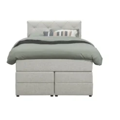 Boxspring met opbergruimte Liv geruit - ecru - 120x200 cm