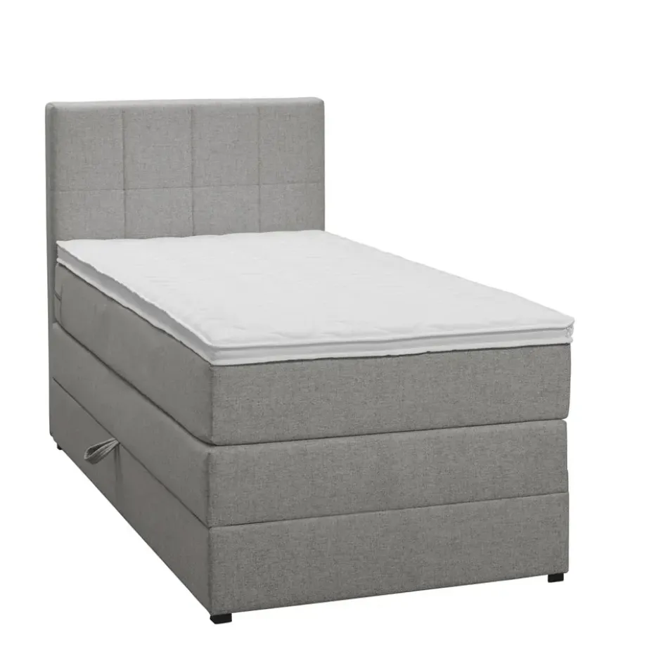 Boxspring met opbergruimte Liv geblokt - lichtgrijs - 90x200 cm