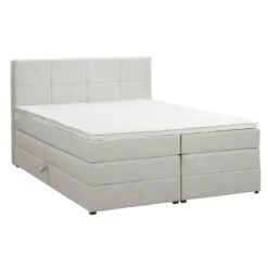 Boxspring met opbergruimte Liv geblokt - ecru - 160x200 cm