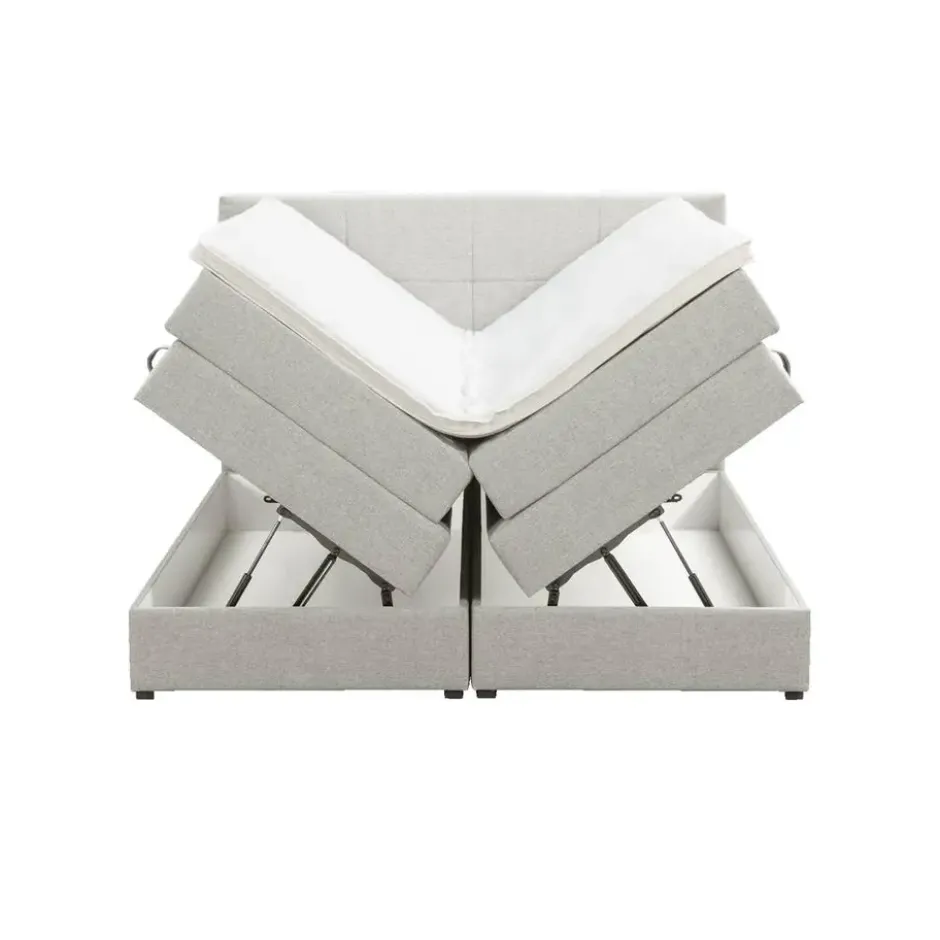 Boxspring met opbergruimte Liv geblokt - ecru - 160x200 cm