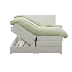 Boxspring met opbergruimte Liv geblokt - ecru - 160x200 cm