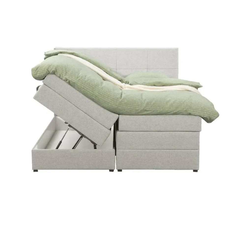 Boxspring met opbergruimte Liv geblokt - ecru - 160x200 cm
