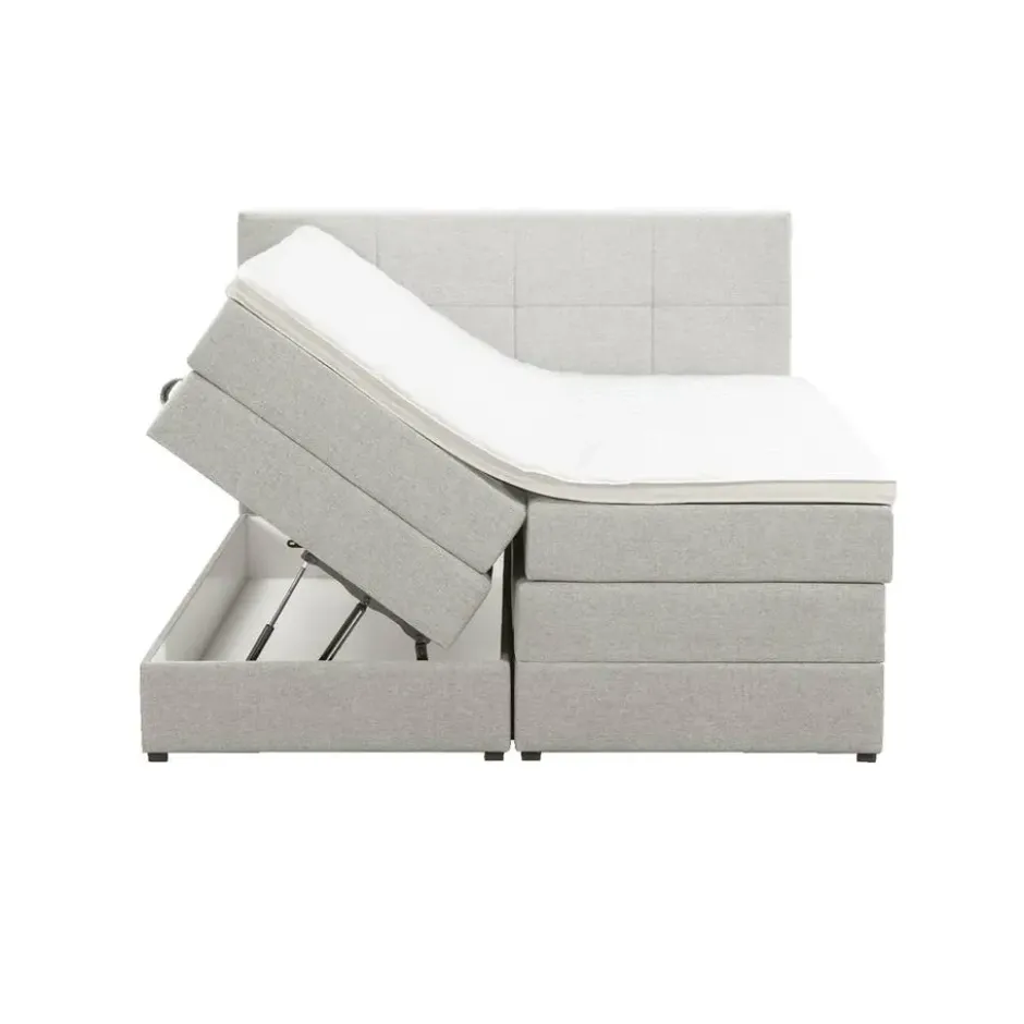 Boxspring met opbergruimte Liv geblokt - ecru - 160x200 cm